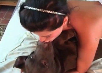 Filthy slut is playing with her hound