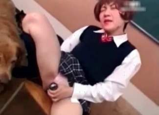 Animal fuck clip featuring an Asian whore wearing school uniform