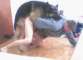 Young man is trying hardcore sex with dog